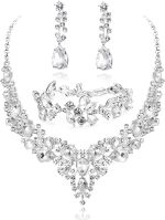 LOYALLOOK Crystal Bridal Jewelry Set for Women Rhinestone Necklace Earrings Bracelet Wedding Bridesmaid Gifts fit with Wedding Dress